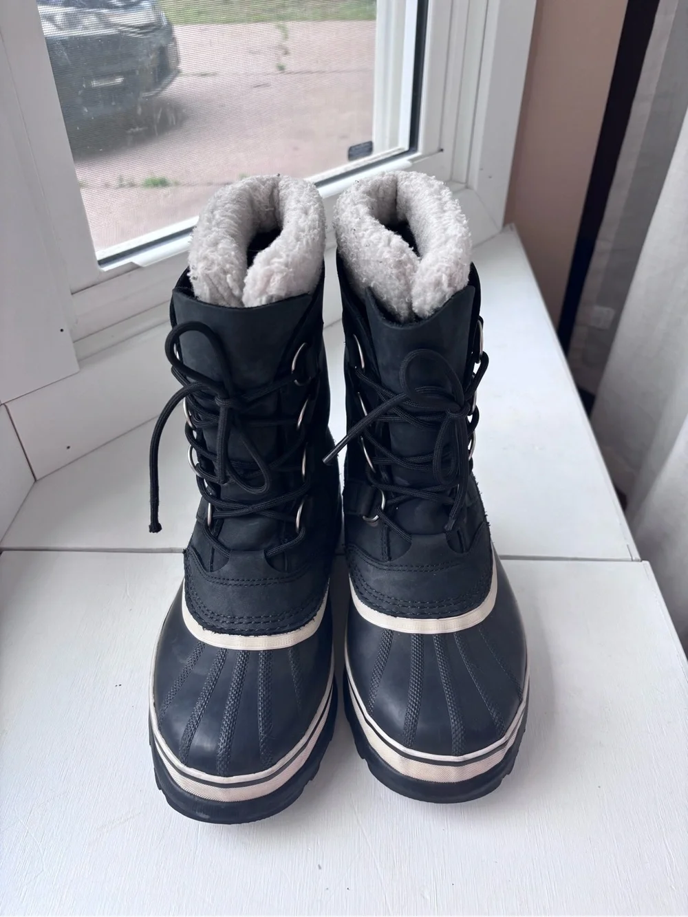 Sorel Black and White Caribou Waterproof Winter Boots